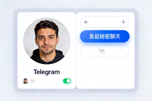 Telegram电脑版用户信息面板，高亮显示‘发起秘密聊天’按钮的位置