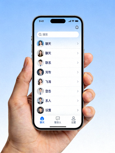 Telegram手机版界面展示：智能手机屏幕上显示着简洁的聊天列表，底部有便捷的导航栏，适合单手操作
