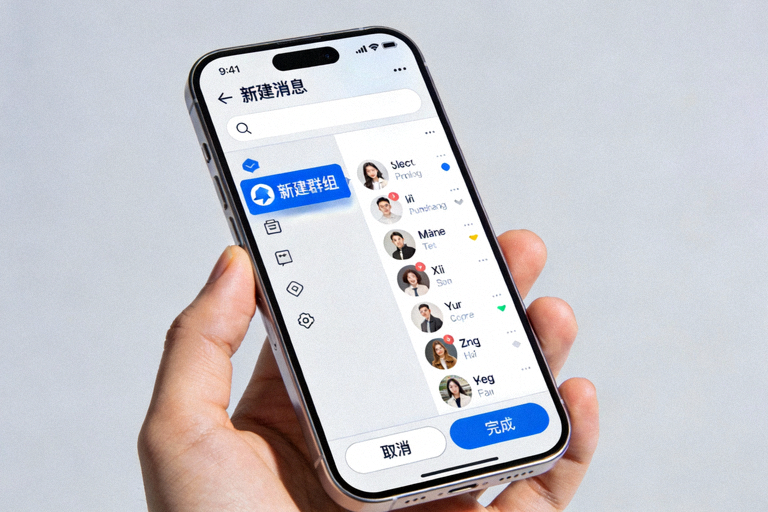 Telegram新建消息菜单截图，高亮显示新建群组选项和联系人选择列表