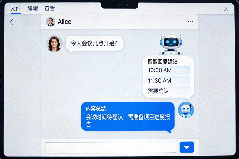 Telegram桌面版AI助手在聊天窗口中提供智能回复建议和内容总结的界面截图