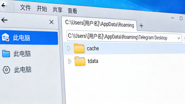 一张截图，展示在Windows文件资源管理器中打开Telegram Desktop文件夹并定位到cache和tdata文件夹的过程
