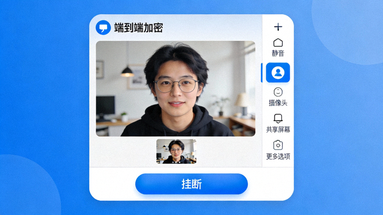 Telegram端到端加密视频通话功能界面截图，展示通话中的画面布局和控件