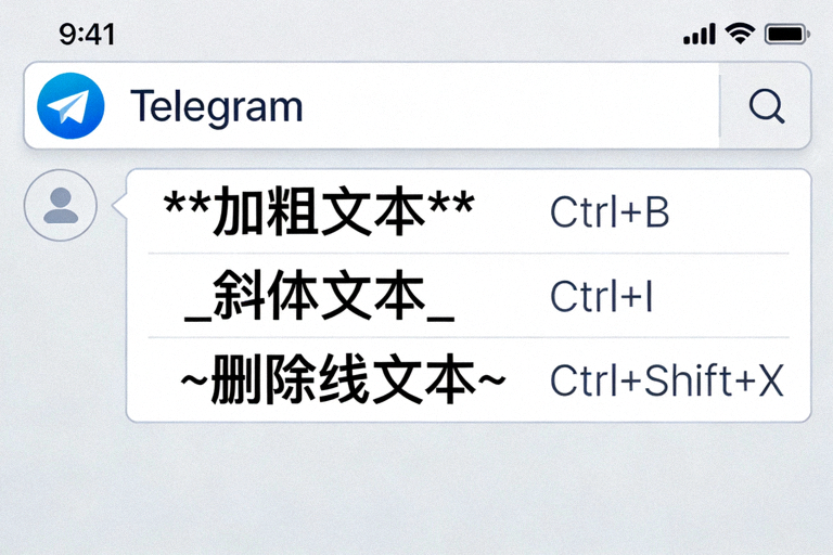 Telegram电脑版文本格式化快捷键演示 - 展示加粗、斜体、删除线等效果在消息输入框中的应用