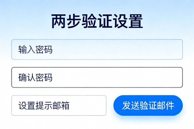 Telegram两步验证设置流程界面截图，展示密码输入和提示邮箱设置