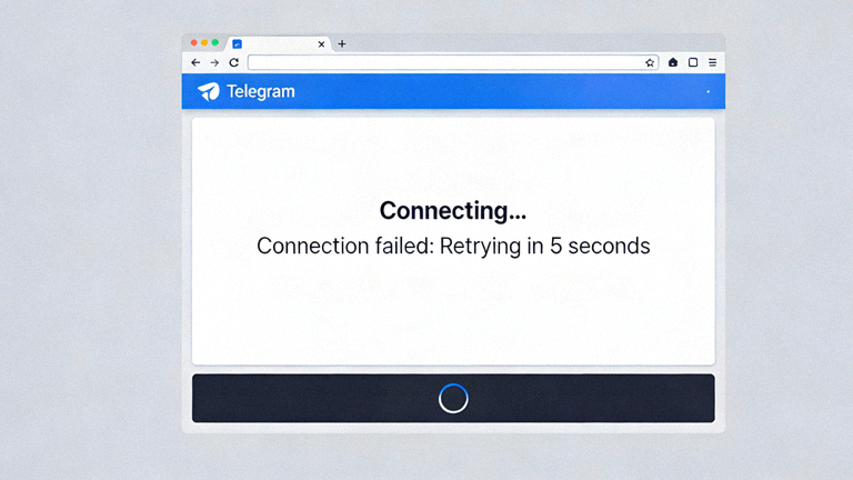 Telegram电脑版客户端截图，显示连接失败错误提示或持续显示正在连接中的状态