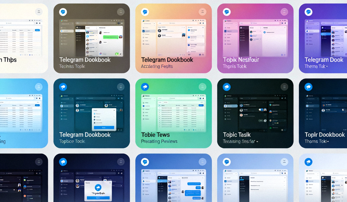 Telegram Desktop 主题商店界面浏览视图，显示多个不同颜色和风格的主题预览卡片
