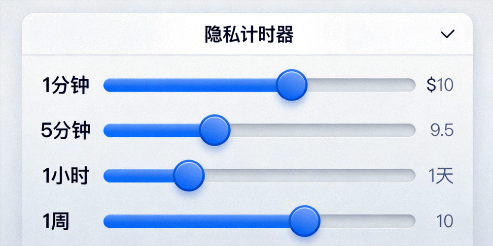 Telegram Desktop 设置界面中隐私计时器选项的特写，展示多个时间选择滑块