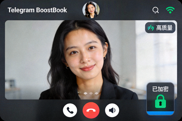 展示 Telegram Desktop 中加密视频通话界面的截图，显示连接质量和加密状态指示器