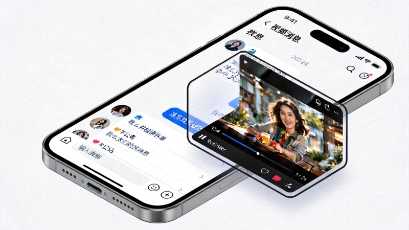 展示视频消息的画中画播放模式在屏幕角落悬浮