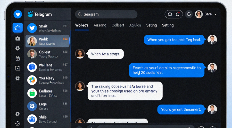 Telegram桌面版应用程序主界面在深色模式下的展示，侧边栏清晰可见