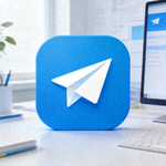 Telegram桌面版官方Logo - 蓝色背景上的白色纸飞机图标